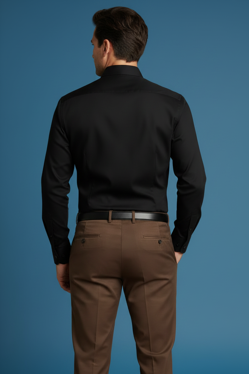 Black Shirt Brown Pants - Back