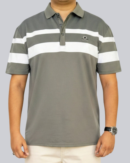 Men's Light Green Stripe Polo T-Shirt - Premium