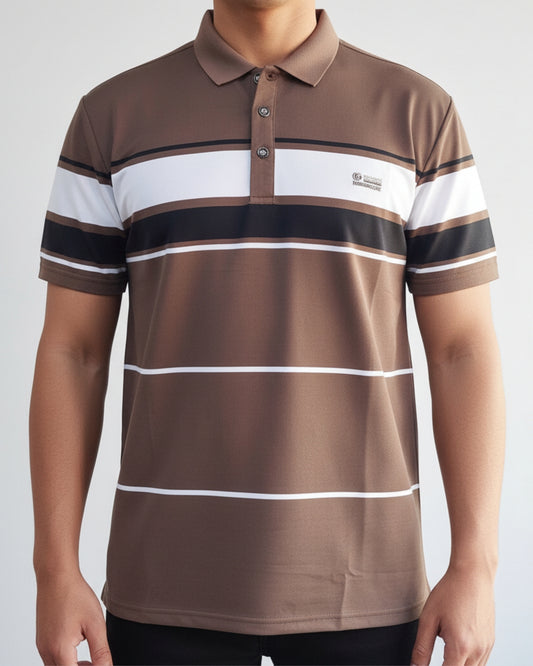 Men's Brown Stripe Polo T-Shirt - Premium