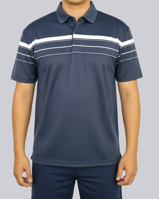 Men's Blue Stripe Polo T-Shirt - Premium