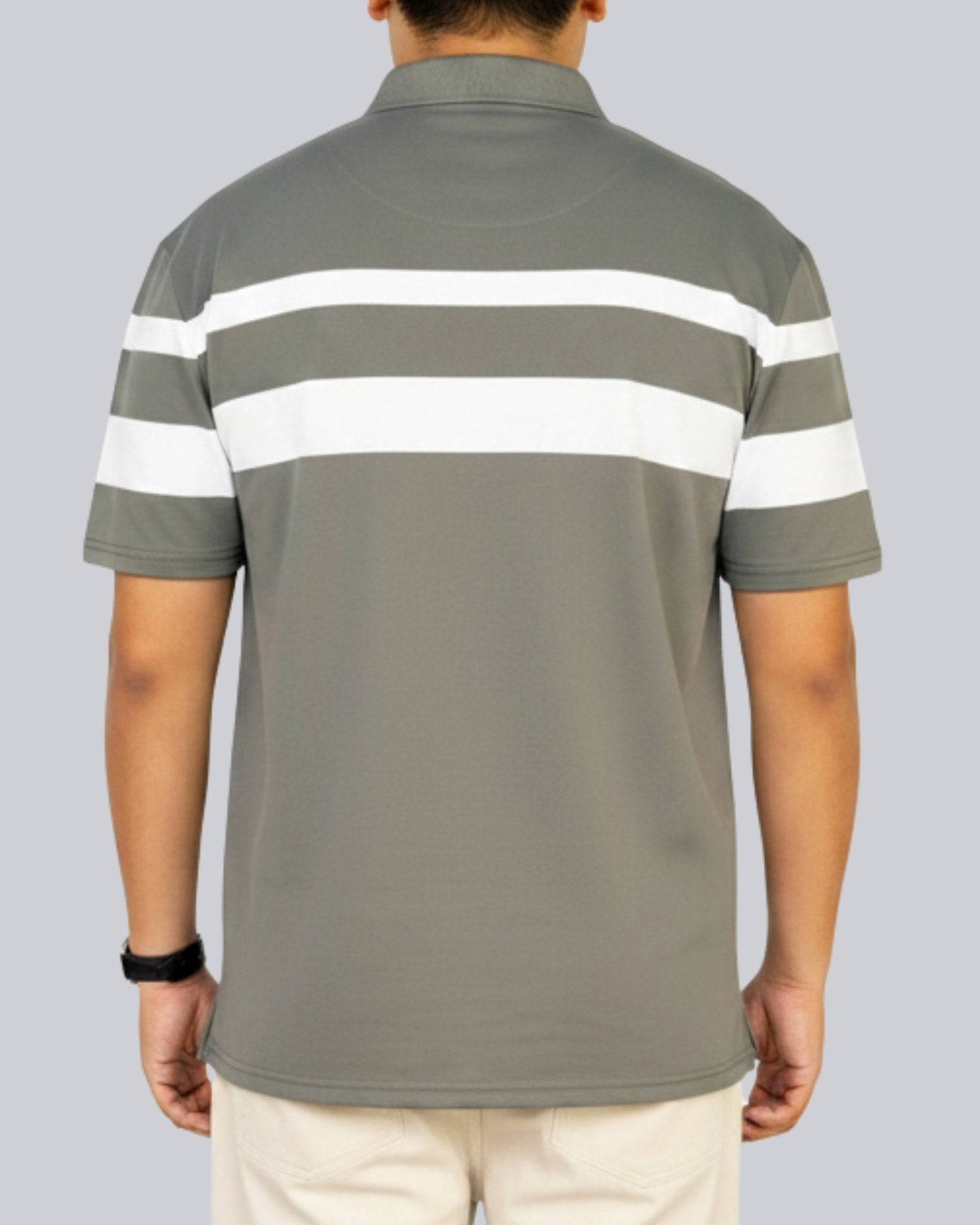 Men's Light Green Stripe Polo T-Shirt - Premium