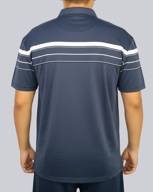 Men's Blue Stripe Polo T-Shirt - Premium