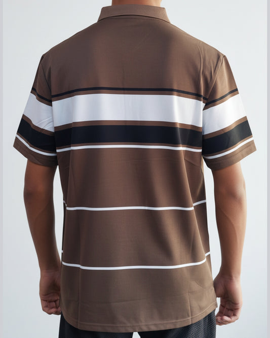 Men's Brown Stripe Polo T-Shirt - Premium