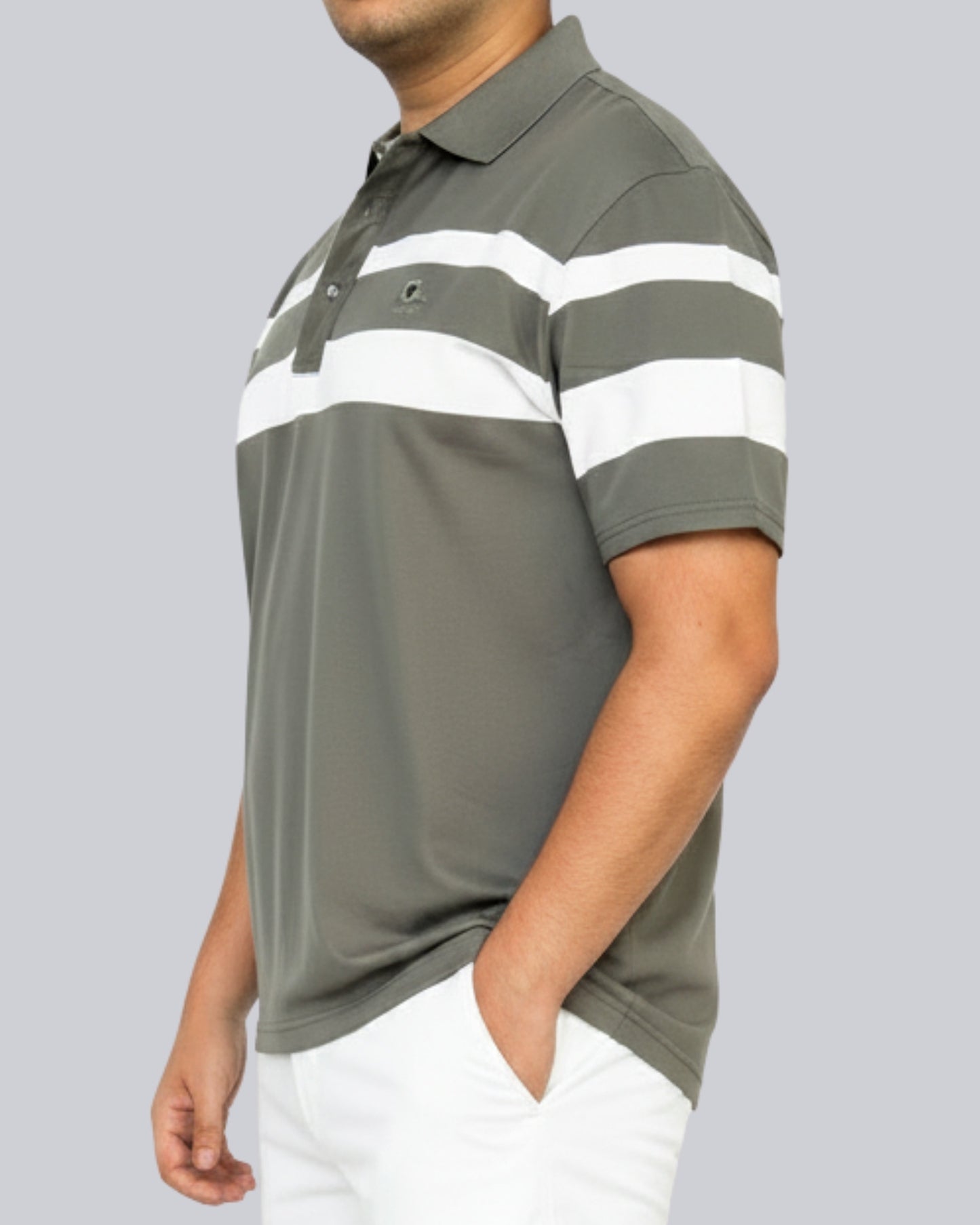 Men's Light Green Stripe Polo T-Shirt - Premium