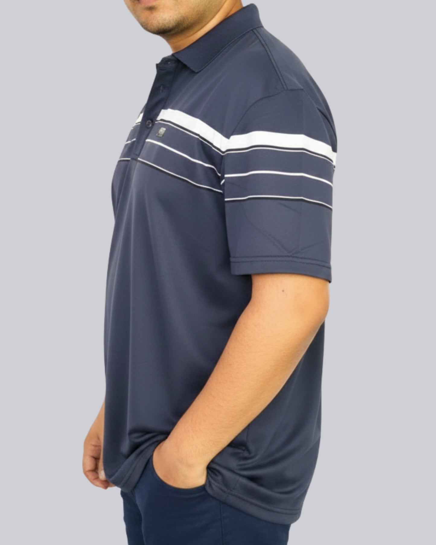 Men's Blue Stripe Polo T-Shirt - Premium