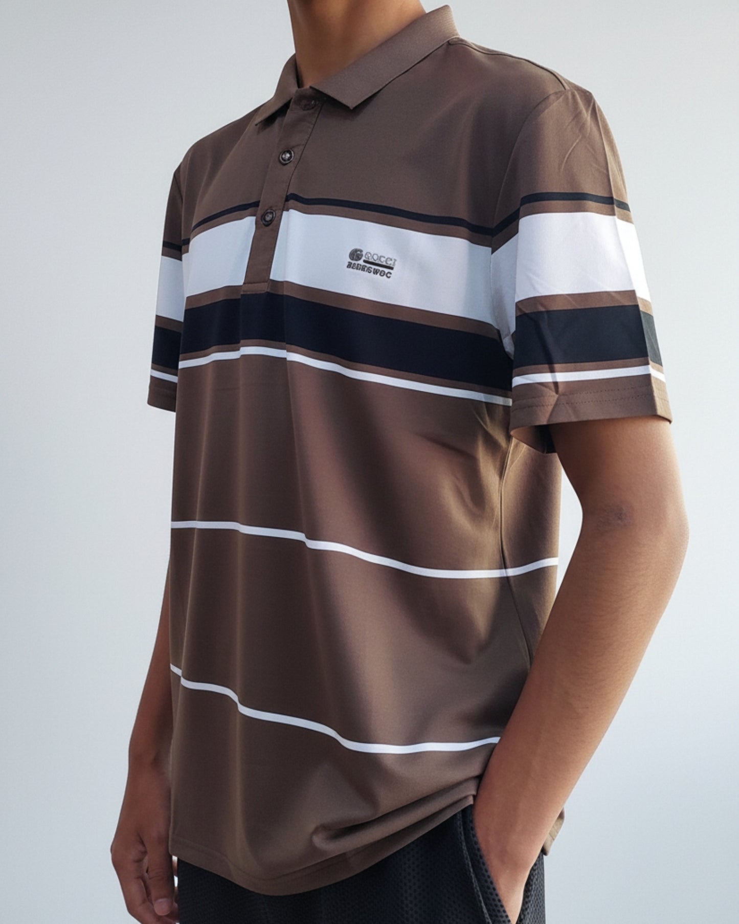 Men's Brown Stripe Polo T-Shirt - Premium