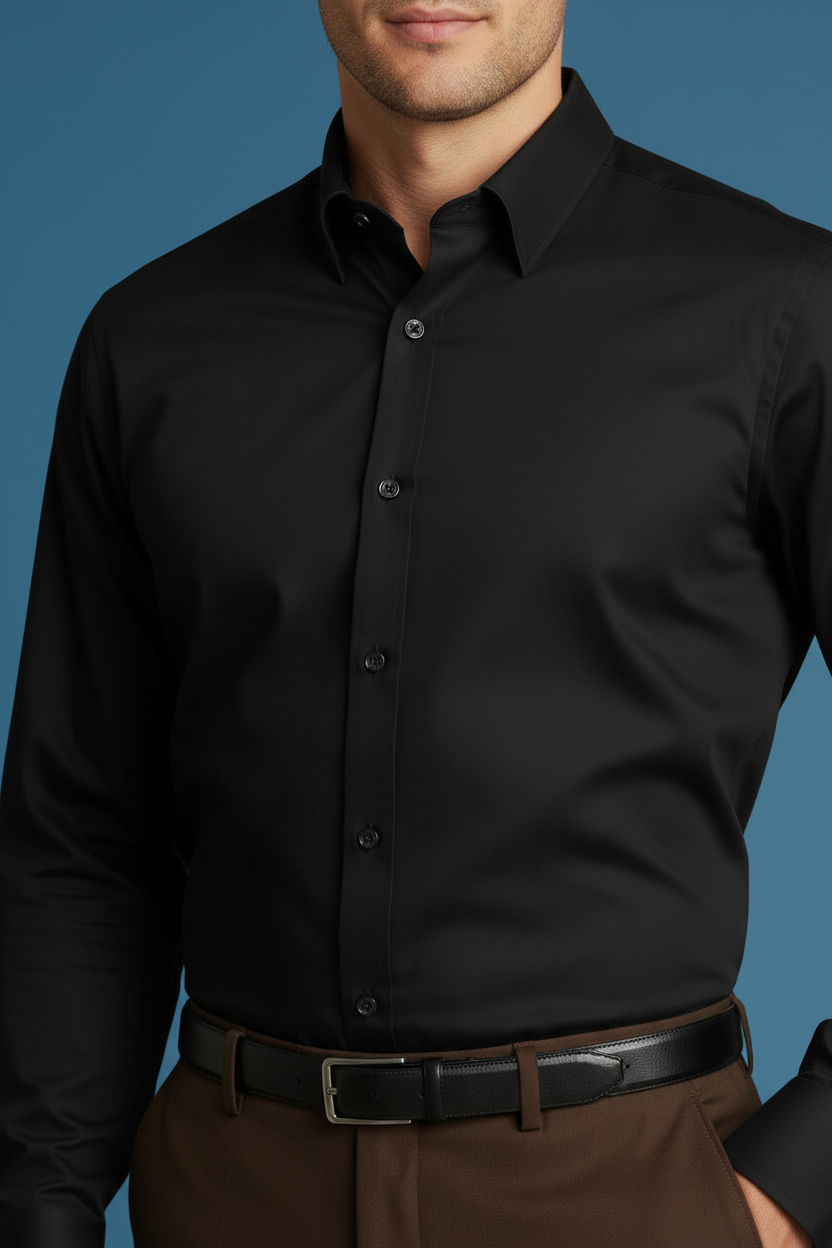 Black Shirt Brown Pants - Collar