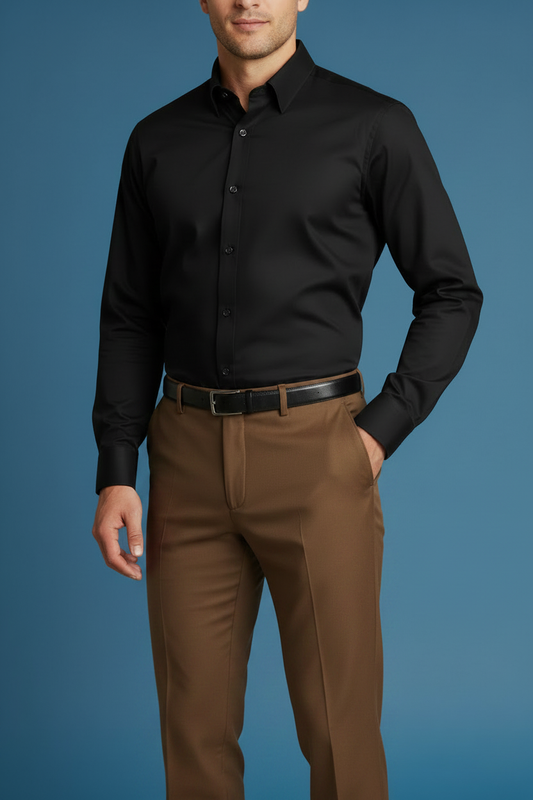 Black Shirt Brown Pants - Diagonal